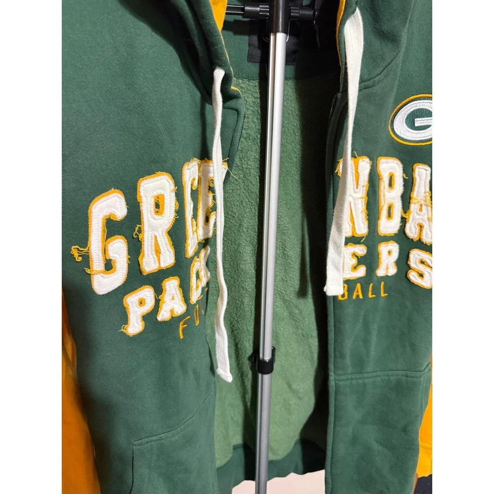 NFL Green‎ Bay Packers Full Zip Hoodie Mens Medium Green Colorblock Broken Zip